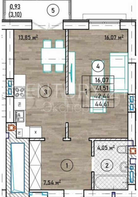 1-комнатная квартира 42 м² — Калининград, Тенистая аллея, дом 35 — фото 19