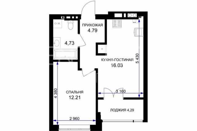 1-комнатная квартира 42.05 м² — Гурьевск, Героя России Катериничева, дом 2, корпус 1 — фото 8