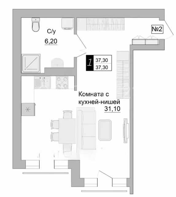 Студия квартира 37.3 м² — Зеленоградск, Гагарина, дом 57 — фото 29
