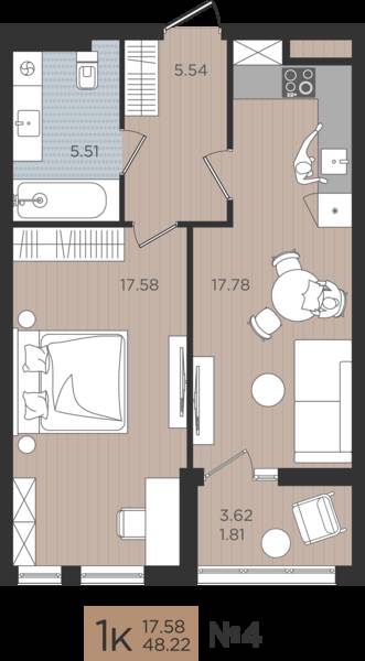 1-комнатная квартира 48,22 м² в ЖК Мой Город, Калининград — фото 1