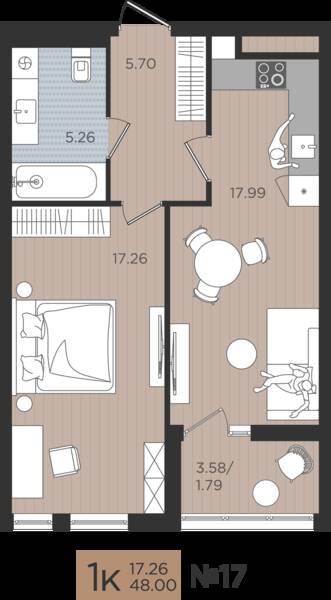 1-комнатная квартира 48 м² в ЖК Мой Город, Калининград — фото 1