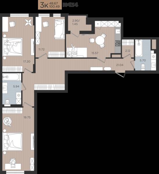 3-комнатная квартира 100,49 м² в ЖК Мой Город, Калининград — фото 1