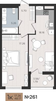 1-комнатная квартира 48,17 м² в ЖК Мой Город, Калининград — фото 1