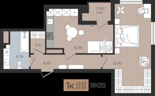 1-комнатная квартира 55,93 м² в ЖК Мой Город, Калининград — фото 1