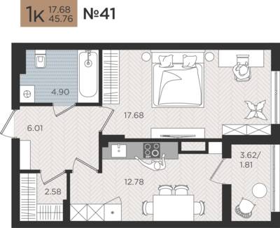 1-комнатная квартира 45,76 м² в ЖК Мой Город, Калининград — фото 1