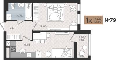 1-комнатная квартира 42,3 м² в ЖК Мой Город, Калининград — фото 1