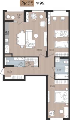 2-комнатная квартира 96,13 м² в ЖК Мой Город, Калининград — фото 1