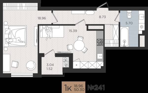 1-комнатная квартира 50,3 м² в ЖК Мой Город, Калининград — фото 1