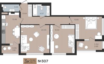 3-комнатная квартира 90,77 м² в ЖК Мой Город, Калининград — фото 1