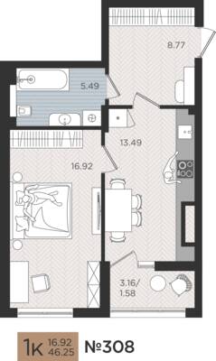 1-комнатная квартира 46,25 м² в ЖК Мой Город, Калининград — фото 1