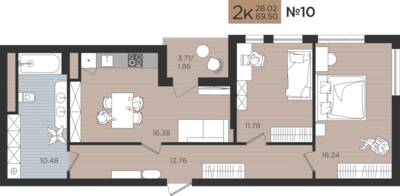 2-комнатная квартира 69,5 м² в ЖК Мой Город, Калининград — фото 1