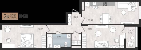 2-комнатная квартира 78,61 м² в ЖК Мой Город, Калининград — фото 1