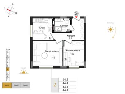 2-комнатная квартира 45,4 м² в ЖК Теодор Кроне, Калининград — фото 1