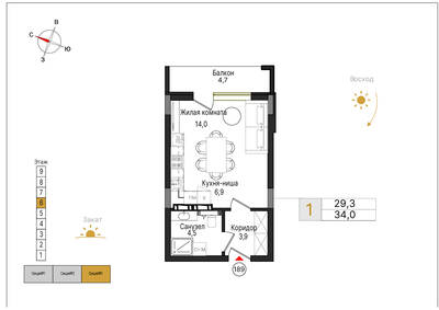 Студия квартира 34 м² в ЖК Теодор Кроне, Калининград — фото 1
