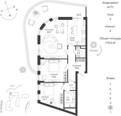 3-комнатная квартира 119,5 м² в ЖК Балтийская Резорт, Светлогорск — фото 1