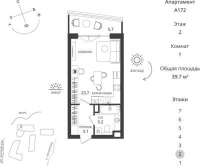 Студия квартира 39,7 м² в ЖК Балтийская Резорт, Светлогорск — фото 1