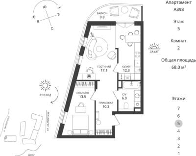 2-комнатная квартира 68 м² в ЖК Балтийская Резорт, Светлогорск — фото 1