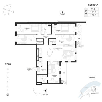 5-комнатная квартира 177,3 м² в ЖК Рыбная Деревня, Калининград — фото 1