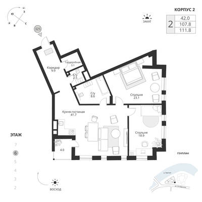 2-комнатная квартира 111,8 м² в ЖК Рыбная Деревня, Калининград — фото 1