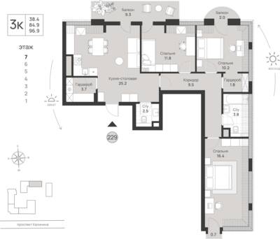 3-комнатная квартира 96,9 м² в ЖК Фридланд, Калининград — фото 1