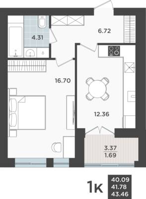 1-комнатная квартира 41,78 м² в ЖК Невский парк, Калининград — фото 1