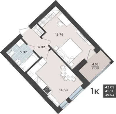 1-комнатная квартира 41,61 м² в ЖК Невский парк, Калининград — фото 1