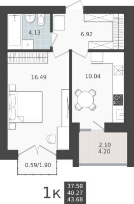 1-комнатная квартира 40,27 м² в ЖК Невский парк, Калининград — фото 1