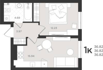 1-комнатная квартира 36,82 м² в ЖК Шелест, Светлогорск — фото 1