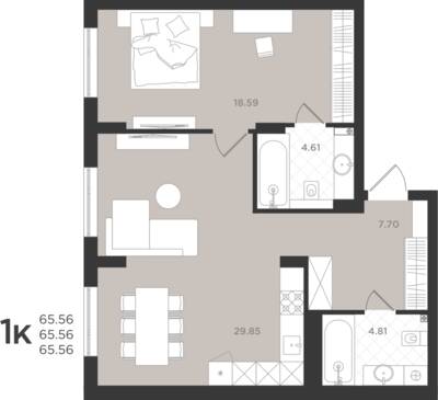 1-комнатная квартира 65,56 м² в ЖК Шелест, Светлогорск — фото 1