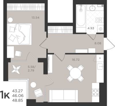 1-комнатная квартира 46,07 м² в ЖК Шелест, Светлогорск — фото 1