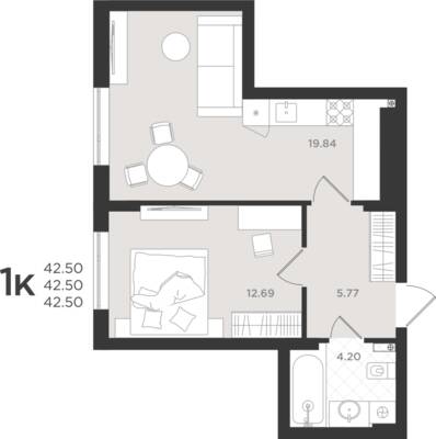 1-комнатная квартира 42,5 м² в ЖК Шелест, Светлогорск — фото 1