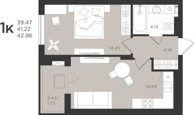 1-комнатная квартира 41,25 м² в ЖК Шелест, Светлогорск — фото 1