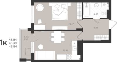 1-комнатная квартира 45,6 м² в ЖК Шелест, Светлогорск — фото 1
