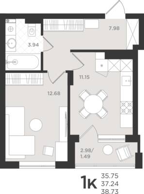 1-комнатная квартира 37,19 м² в ЖК Шелест, Светлогорск — фото 1