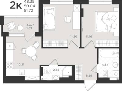 2-комнатная квартира 49,97 м² в ЖК Шелест, Светлогорск — фото 1