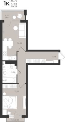1-комнатная квартира 47,96 м² в ЖК Шелест, Светлогорск — фото 1