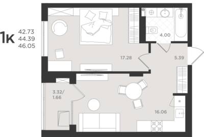 1-комнатная квартира 44,39 м² в ЖК Шелест, Светлогорск — фото 1