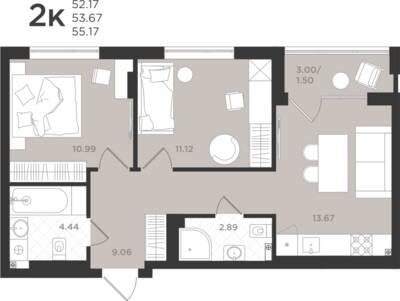 2-комнатная квартира 54,15 м² в ЖК Шелест, Светлогорск — фото 1