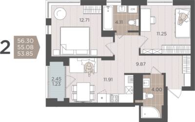 2-комнатная квартира 55,08 м² в ЖК Севен, Калининград — фото 1