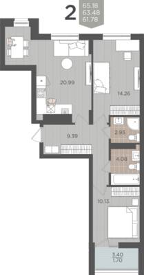 2-комнатная квартира 63,48 м² в ЖК Севен, Калининград — фото 1