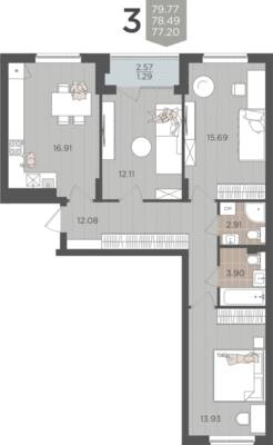 3-комнатная квартира 78,49 м² в ЖК Севен, Калининград — фото 1
