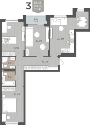 3-комнатная квартира 80,7 м² в ЖК Севен, Калининград — фото 1