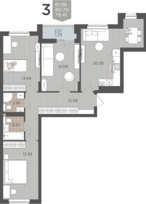 3-комнатная квартира 80,7 м² в ЖК Севен, Калининград — фото 1