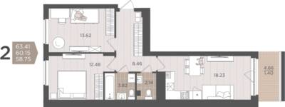 2-комнатная квартира 60,15 м² в ЖК Севен, Калининград — фото 1