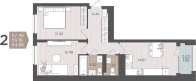 2-комнатная квартира 56,16 м² в ЖК Севен, Калининград — фото 1