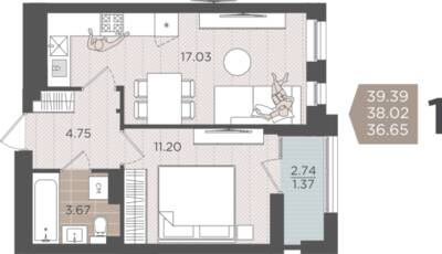1-комнатная квартира 38,02 м² в ЖК Севен, Калининград — фото 1