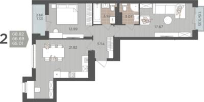 2-комнатная квартира 66,69 м² в ЖК Севен, Калининград — фото 1