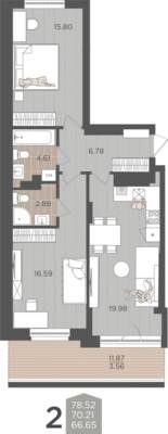 2-комнатная квартира 70,21 м² в ЖК Севен, Калининград — фото 1