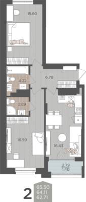 2-комнатная квартира 64,18 м² в ЖК Севен, Калининград — фото 1