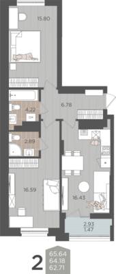 2-комнатная квартира 64,18 м² в ЖК Севен, Калининград — фото 1